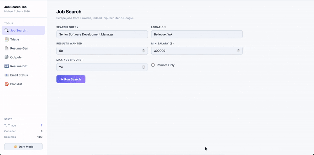 Job search tool in action